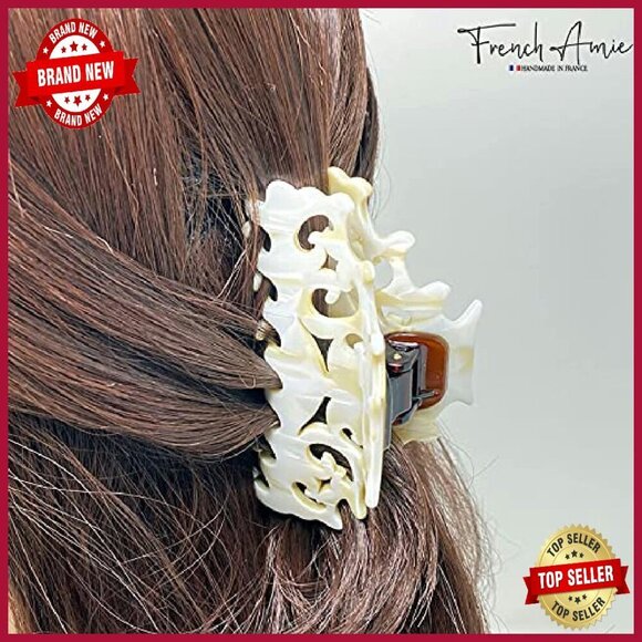 Medium Ivory Hair Claw Clip Handmade Celluloid Acetate No-Slip Grip main image 7